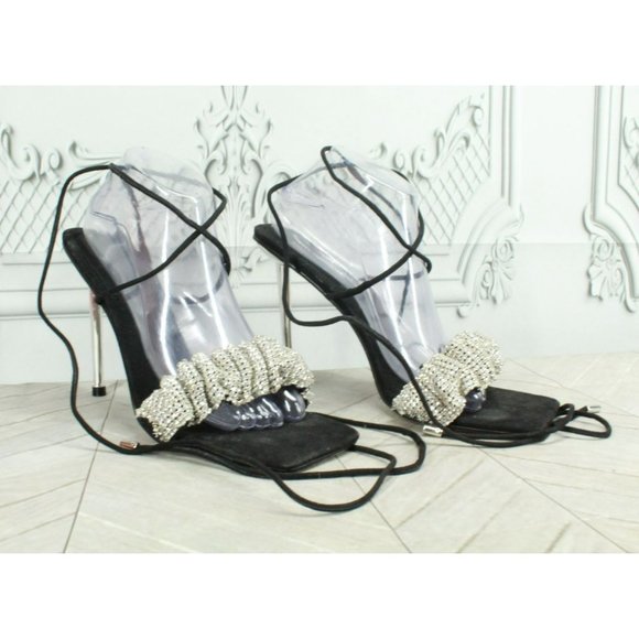 Ego Black Suede Slip On Lace Up Open Toe Casual Heeled Sandals Size 11 - Picture 3 of 8